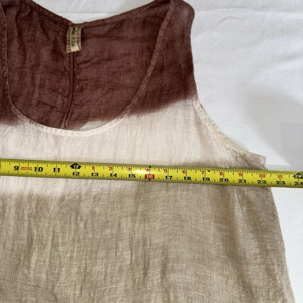 Camille & Co. Brown Beige White Striped Linen Sleeveless Swim Cover Women's‎ L
